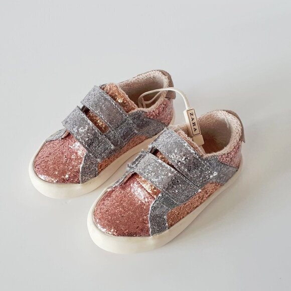 NWOT Zara Baby rose gold, gold & silver shiny glitter effect sneakers - Picture 8 of 15